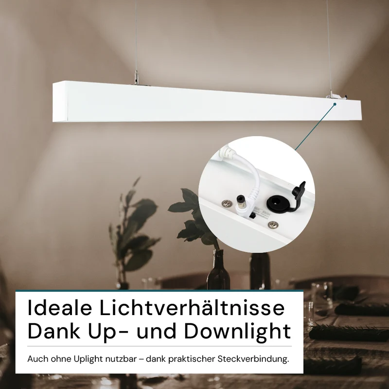 9er-Pack LED Büro-/Tresenleuchte Up&Down, weiß, 120 cm, 30 W, 3600 lm, UGR<19, 3000-6500 K (CCT), LIFUD Netzteil, erweiterbar, Aluminium