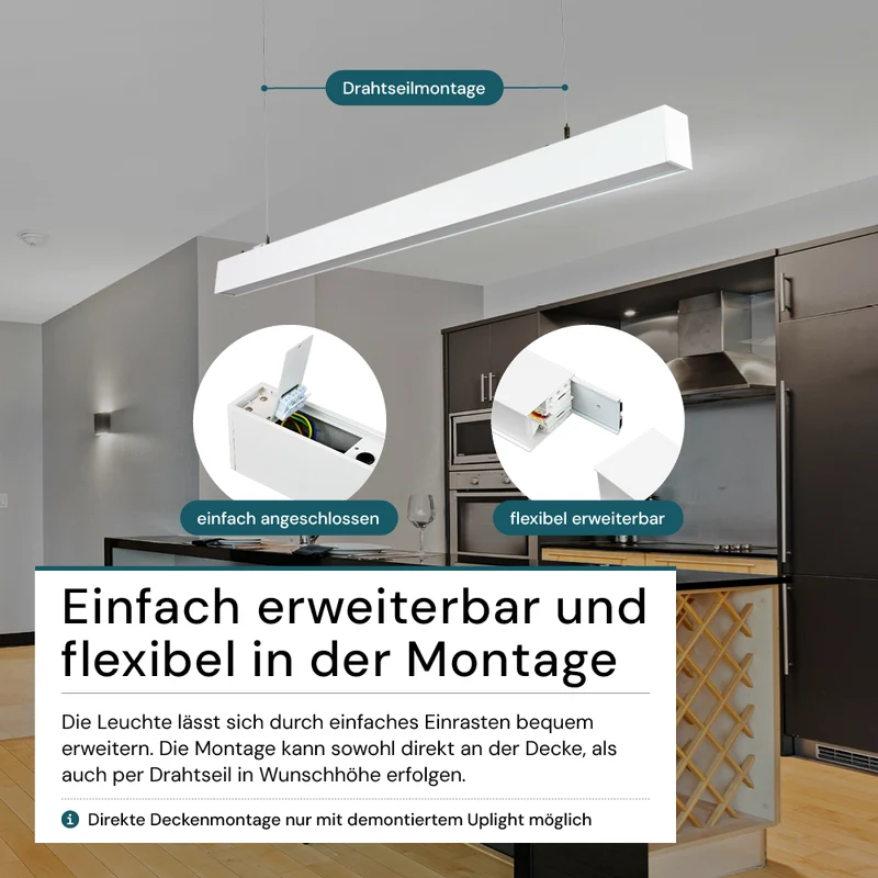 9er-Pack LED Büro-/Tresenleuchte Up&Down, weiß, 120 cm, 30 W, 3600 lm, UGR<19, 3000-6500 K (CCT), LIFUD Netzteil, erweiterbar, Aluminium