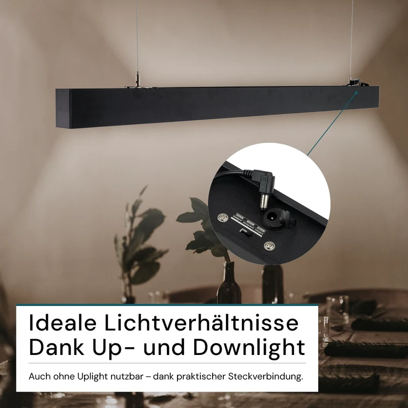3er-Pack LED Büro-/Tresenleuchte Up&Down, schwarz, 120 cm, 30 W, 3600 lm, UGR<19, 3000-6500 K (CCT), LIFUD Netzteil, erweiterbar, Aluminium