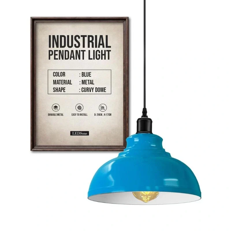 Vintage Pendelleuchte Industriedesign – Blau, Ø 29 cm~2946