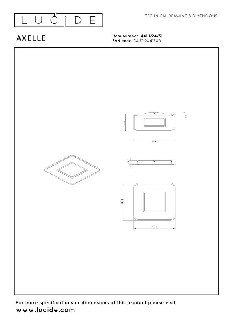 LED-Deckenleuchte Axelle 3-Stufen dimmbar quadratisch Warmweiß Weiß 39,4cm