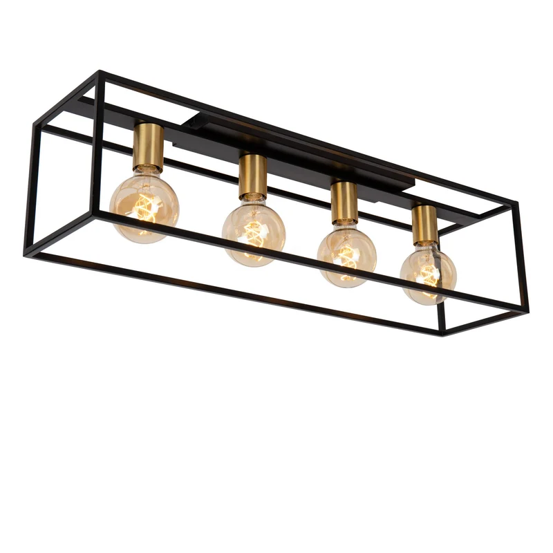 Deckenleuchte Ruben 4-flammig Retro Schwarz, Messing 80cm