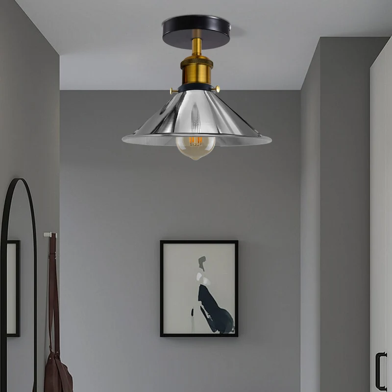 Chrom Deckenleuchte – Retro Kegelschirm Lampe~2978
