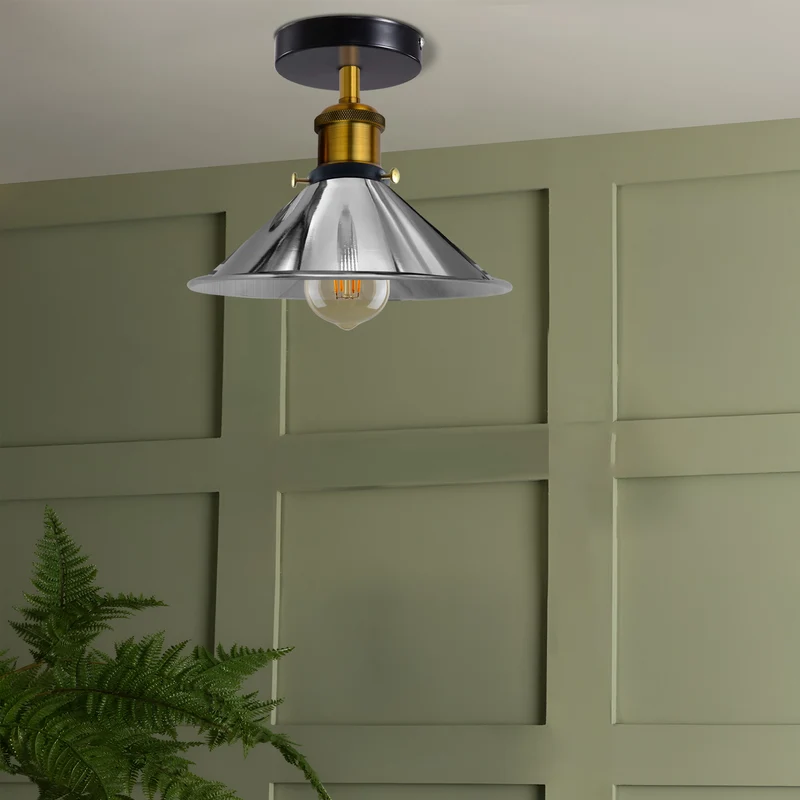 Chrom Deckenleuchte – Retro Kegelschirm Lampe~2978