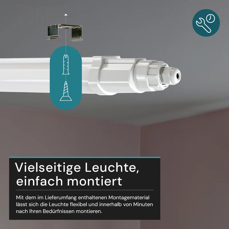 8er-Pack LED Feuchtraumleuchte SLIM, 150 cm, 48 W, 5760 lm, 4000 K (neutralweiß), IP65, IK06, durchschleifbar, mit Quick Connector