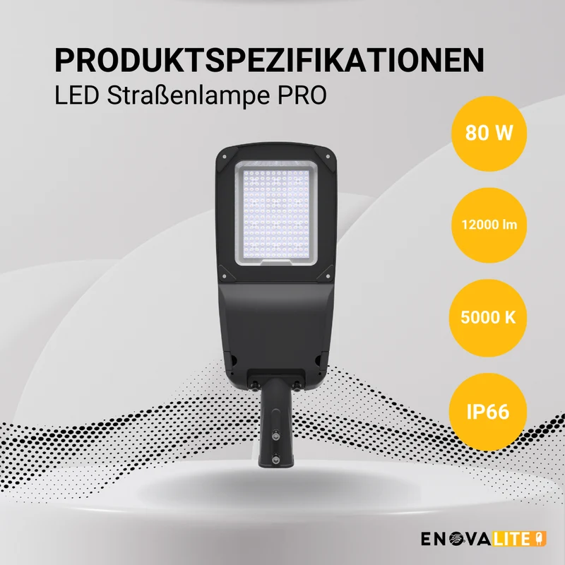 6er-Pack Profi LED-Straßenleuchte, 80 W, 12000 lm, 5000 K (neutralweiß), IP66, 0-10 V dimmbar