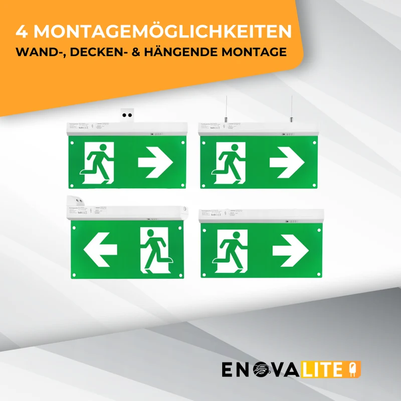 LED-Fluchtwegleuchte 4in1 mit Fernbedienung, Notstromakku 3h, TEST-Funktion