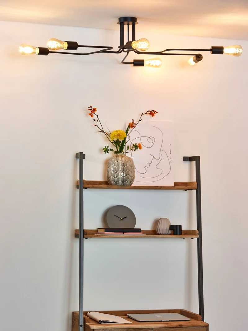 Deckenleuchte Lester 6-flammig deckennah Schwarz 75x100x20cm