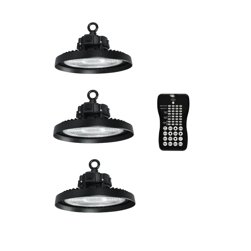 3er-Pack LED-Hallenstrahler, mit Bewegungsmelder, Leistung einstellbar, 100/150/200W, 4000 K (neutralweiß), 17000-34000 lm, IP65, 0-10V dimmbar, inkl Fernbedienung