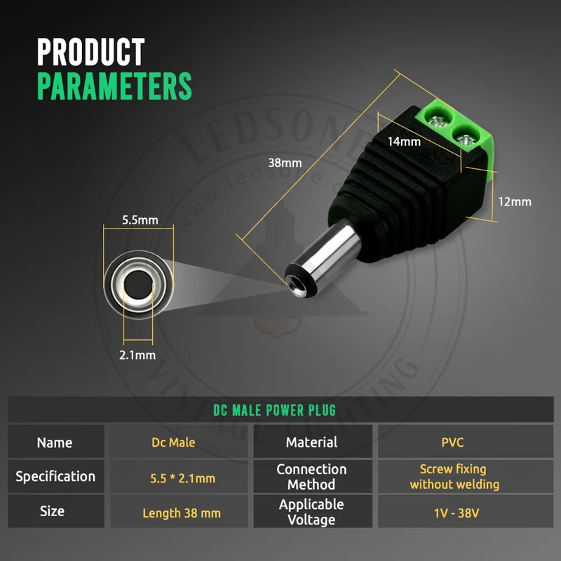 DC Stecker 5,5 x 2,1 mm (12V, Schraubklemme, PVC) ~ 2890