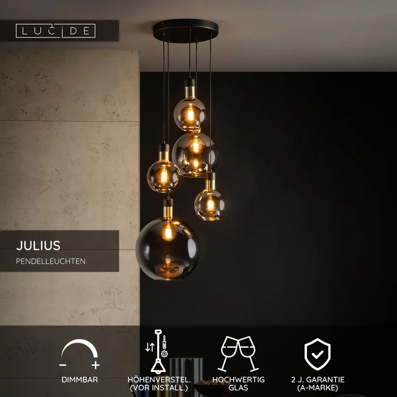 Pendelleuchte Julius 5-flammig mit Glasschirm