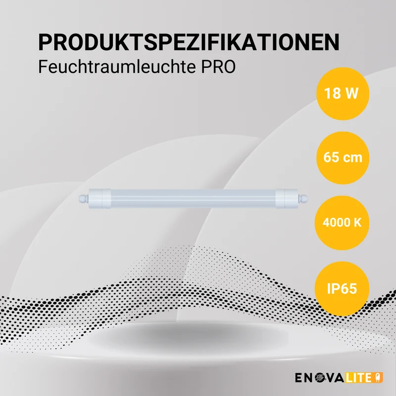 2er LED Feuchtraumleuchte, 65 cm, 18 W, 2070 lm, neutralweiß 4000 K, IP65, durchschleifbar