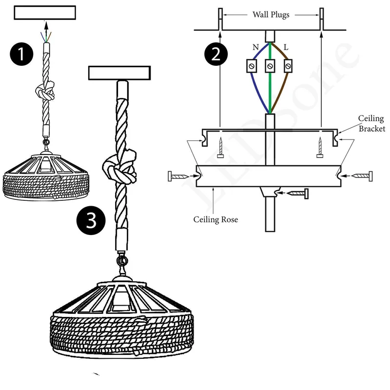 Lustre Plafonnier Suspension corde chanvre Rétro Lampe pour Restaurant