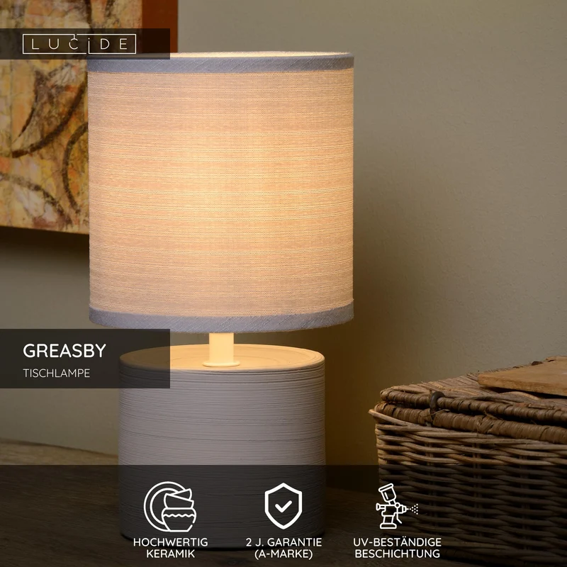Tischlampe Greasby mit Stoffschirm und Keramikfuß