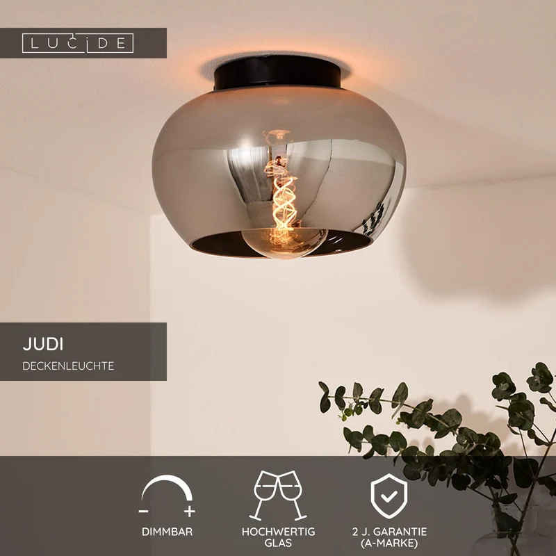 Deckenleuchte Judi rauchgrauer Glasschirm Ø 30,5cm