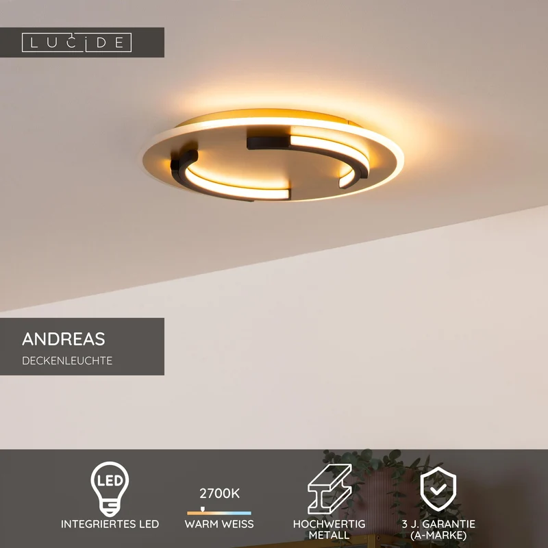 LED-Deckenleuchte Andreas rund Messing 39,6cm