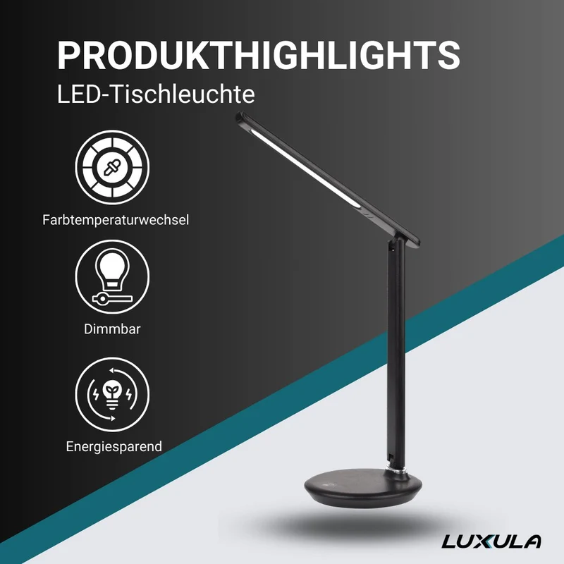 LED-Tischlampe, schwarz, mit Dimm- und CCT-Funktion, 9 W Leistung