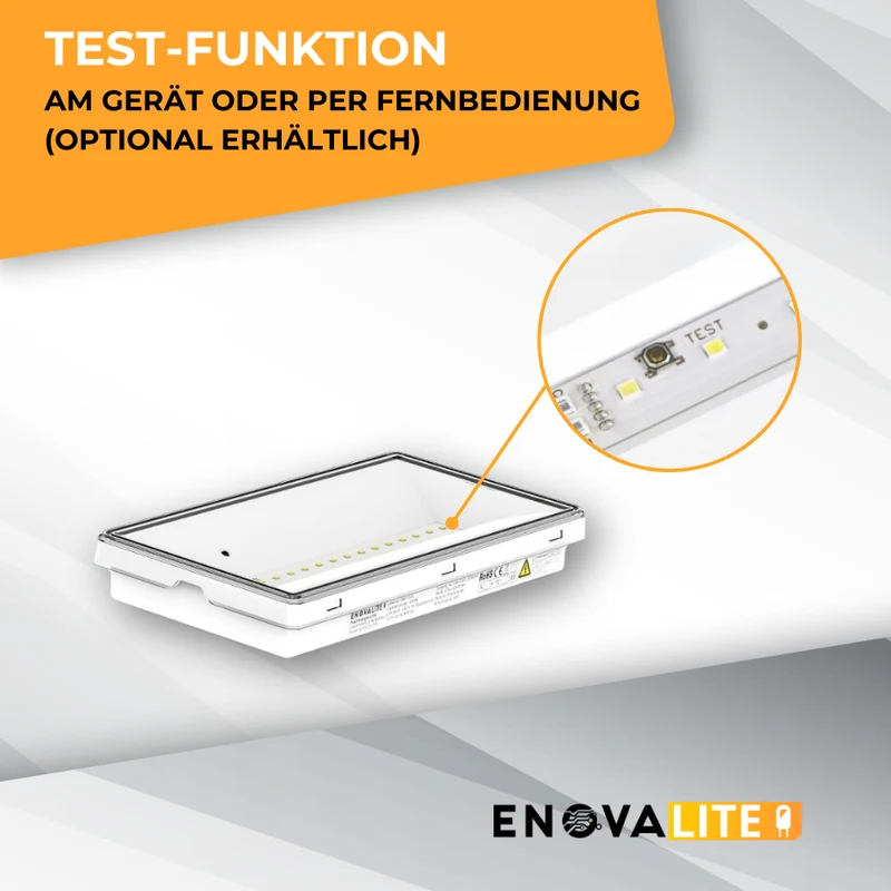 LED-Fluchtwegleuchte mit Fernbedienung, Notstromakku 3h, TEST-Funktion, IP65