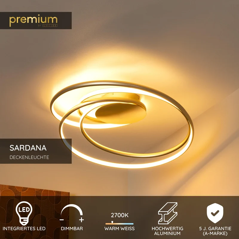 LED-Deckenleuchte Sardana dimmbar Messing
