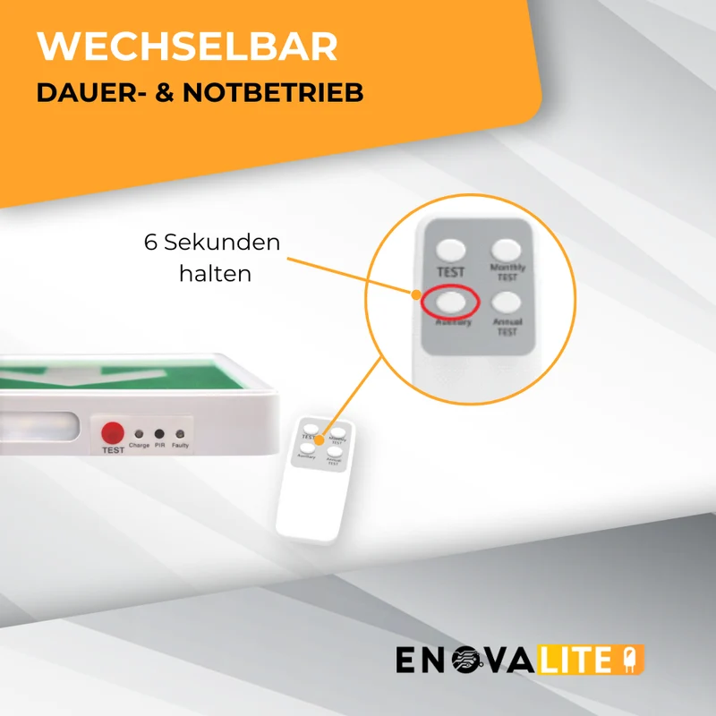 LED-Fluchtwegleuchte mit Fernbedienung, Notstromakku 3h, Anti-Panik-Licht, TEST-Funktion
