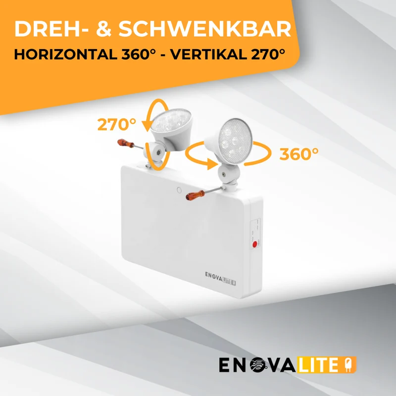 Fluchtwegleuchte Twin-Spot 3 W, 180 lm, 3 h Notbetrieb – Einbau, TEST-Funktion, Fernbedienung