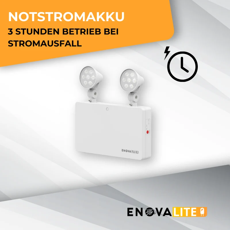 LED-Fluchtwegleuchte Twin-Spot mit Notstromakku 3h, 6 W, 300 lm, Test-Funktion