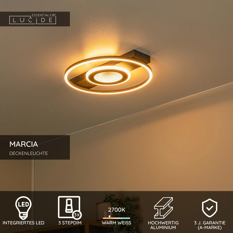 LED-Deckenleuchte Marcia dimmbar Schwarz