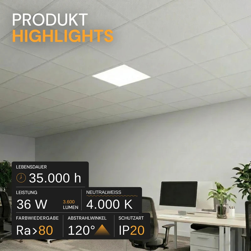 LED Panel, 62x62 cm, 36 W, 3600 lm, 4000 K (neutralweiß)