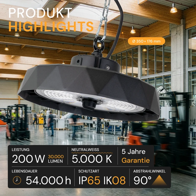 LED-HighBay PRO, Diamant Design, 200 W, 30000 lm, 5000 K (neutralweiß), IP65, Philips Netzteil, Lumileds LED