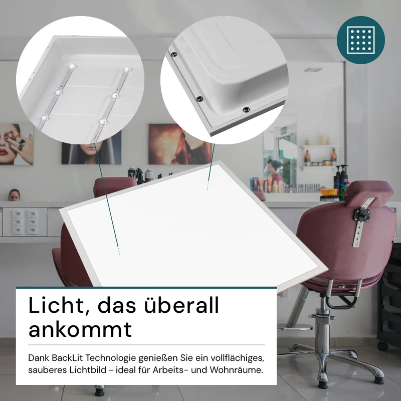 6er Pack LED-Panel mit Farbtemperaturwechsel CCT, 3000-6000 K, 62x62 cm, Back-lit, 36W, 3600 lm