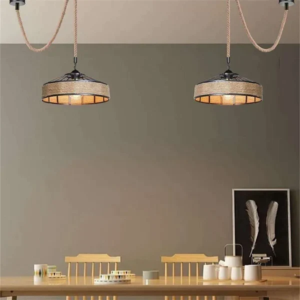 Industrie Hanfseil Pendelleuchte | E27 Vintage 2m Seil Hängelampe Ø 30cm~2937