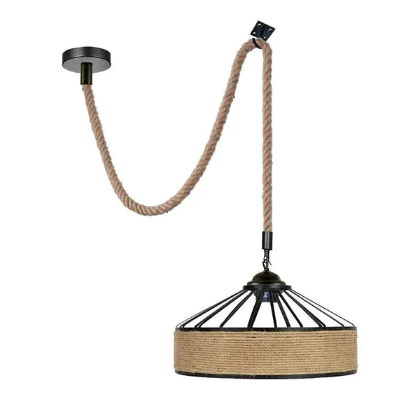 Industrie Hanfseil Pendelleuchte | E27 Vintage 2m Seil Hängelampe Ø 30cm~2937