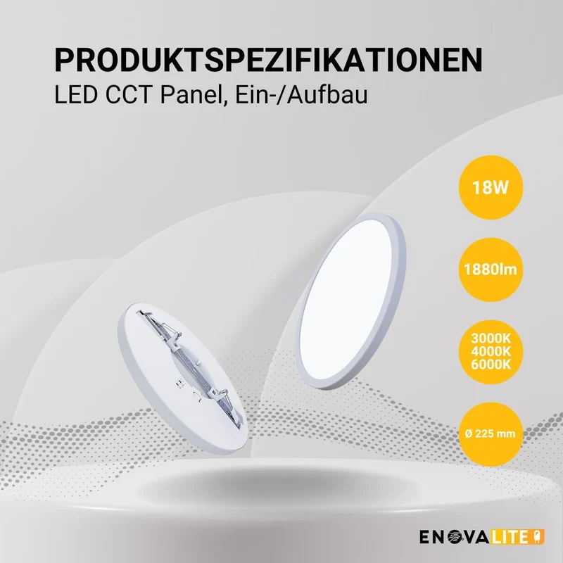 LED CCT Einbauleuchte, 18 W, 1880 lm, 3000–6000 K