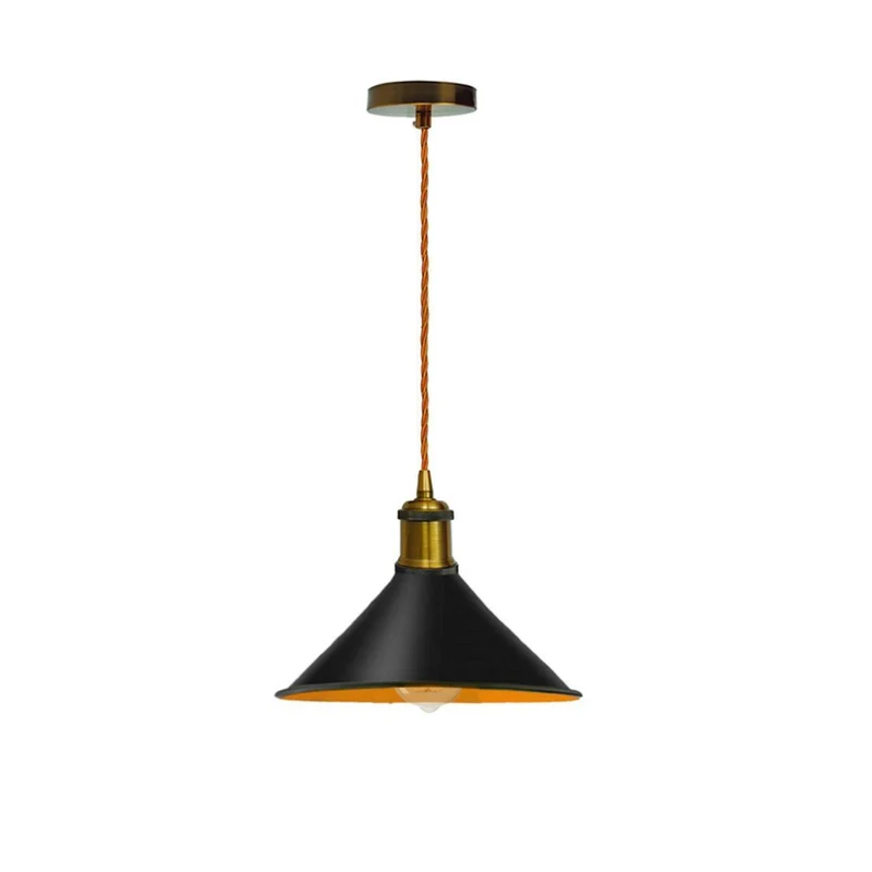 Schwarze Pendelleuchte mit goldenem Innenkegel~2930