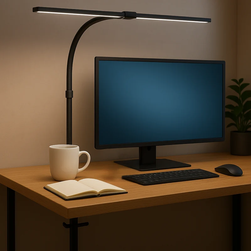 LED-Schreibtischlampe, Doppelkopf, in Schwarz, dimmbar, 5 Farbtemperaturstufen, 24 W, 800 lm, klemm- und verstellbare Monitorlampe
