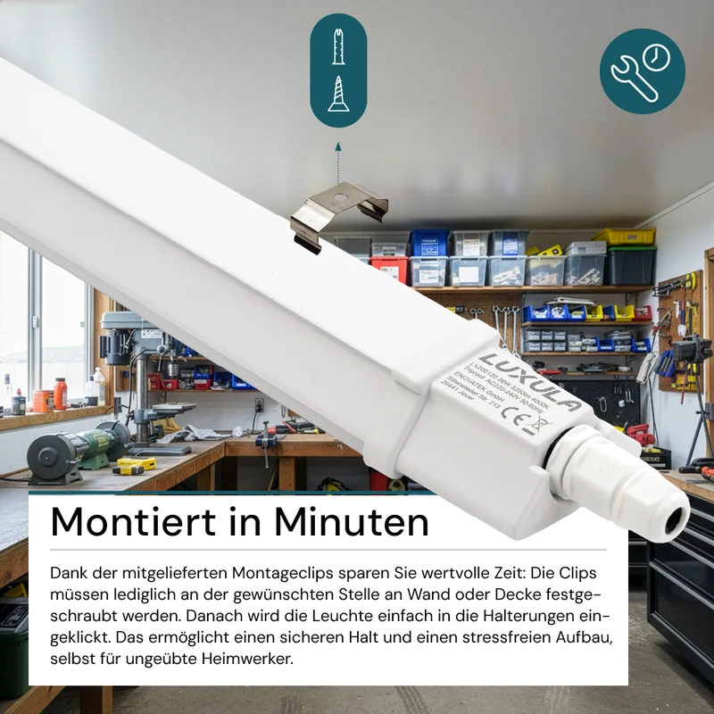 LED Feuchtraumleuchte, 36W, 3250lm, 4000K, 1200mm, IP65, mit Quick Connector