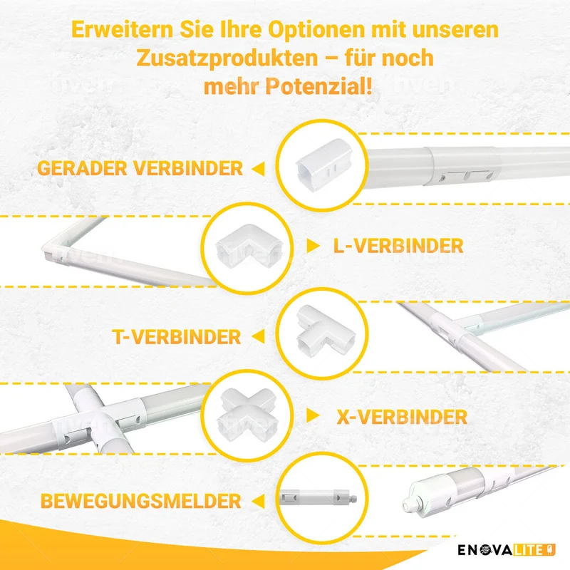 9er Pack LED Feuchtraumleuchte, 150 cm, 50 W, 6000 lm, neutralweiß 4000 K, IP65, durchschleifbar