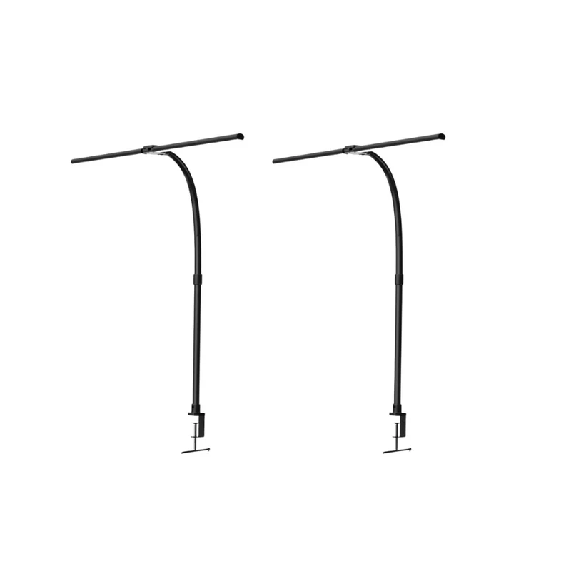 2er Pack LED-Schreibtischlampe, Doppelkopf, schwarz, dimmbar, 5 Farbtemperaturstufen, 24 W, 800 lm, klemm- und verstellbare Monitorlampe
