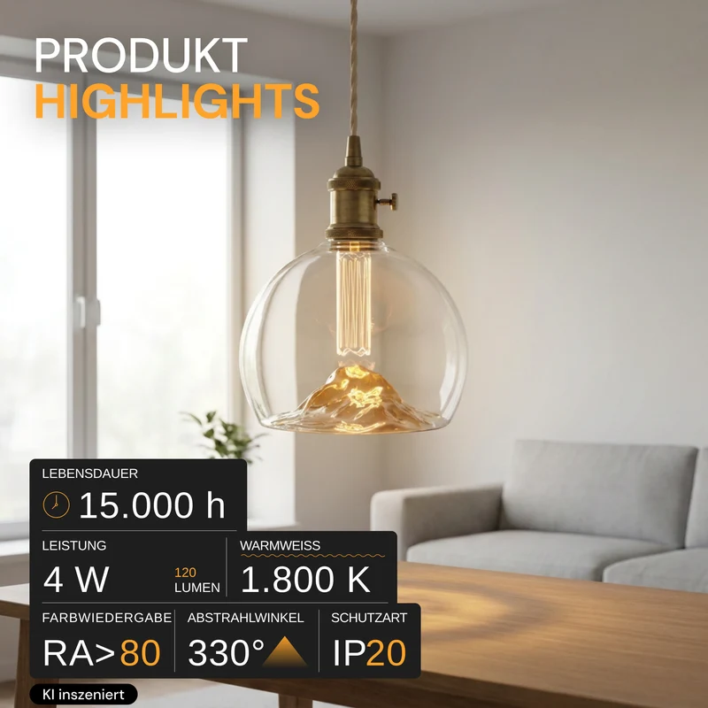 LED Filament Leuchtmittel, E27, 4 W, 120 lm, warmweiß, dimmbar