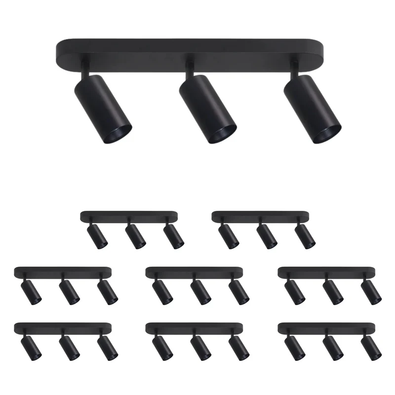 9er Pack Schwenkbarer LED Aufbauspot mit GU10 Fassung, 3-flammig, schwarz, IP20, Aluminium