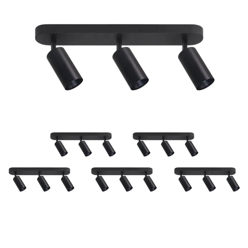 6er Pack Schwenkbarer LED Aufbauspot mit GU10 Fassung, 3-flammig, schwarz, IP20, Aluminium