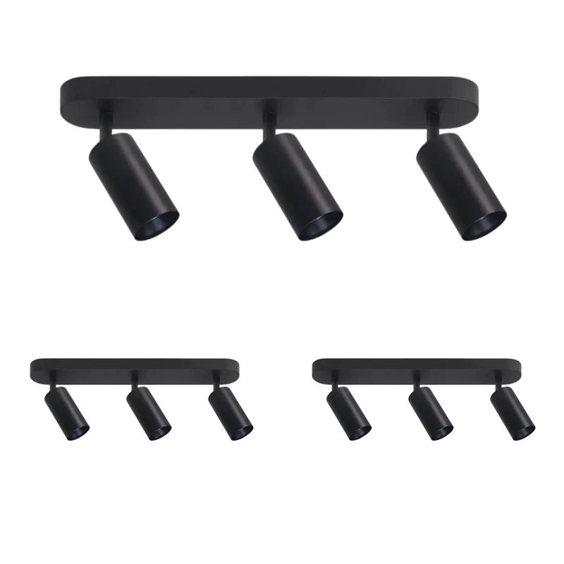 3er Pack Schwenkbarer LED Aufbauspot mit GU10 Fassung, 3-flammig, schwarz, IP20, Aluminium