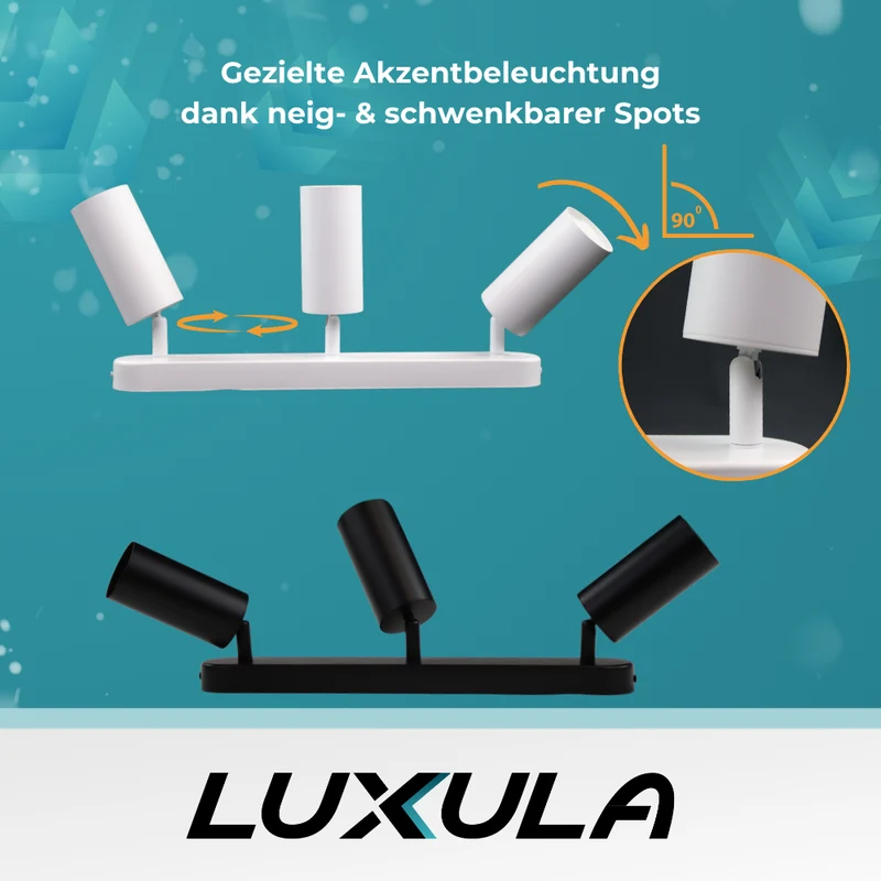 3er Pack Schwenkbarer LED Aufbauspot mit GU10 Fassung, 3-flammig, schwarz, IP20, Aluminium