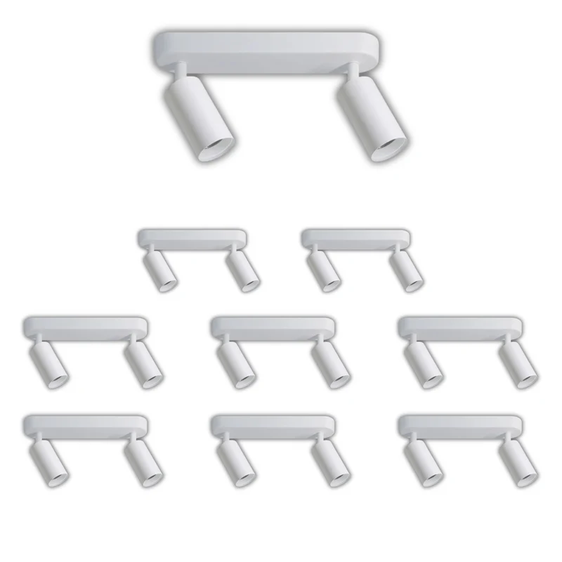 9er Pack Schwenkbarer LED Aufbauspot mit GU10 Fassung, 2-flammig, weiß, IP20, Aluminium