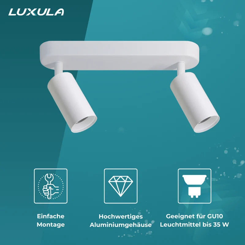 9er Pack Schwenkbarer LED Aufbauspot mit GU10 Fassung, 2-flammig, weiß, IP20, Aluminium