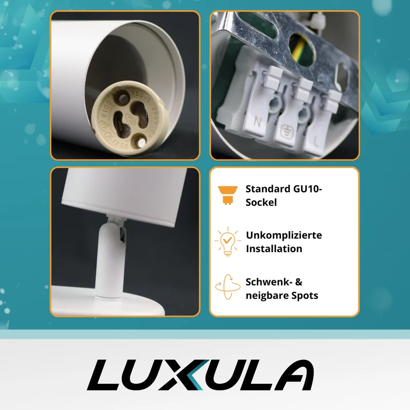 9er Pack Schwenkbarer LED Aufbauspot mit GU10 Fassung, 2-flammig, weiß, IP20, Aluminium