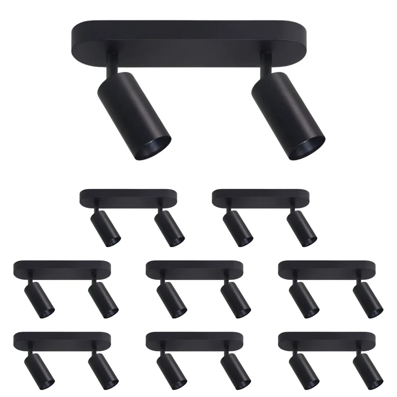 9er Pack Schwenkbarer LED Aufbauspot mit GU10 Fassung, 2-flammig, schwarz, IP20, Aluminium
