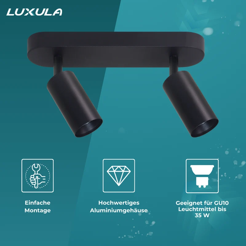 9er Pack Schwenkbarer LED Aufbauspot mit GU10 Fassung, 2-flammig, schwarz, IP20, Aluminium