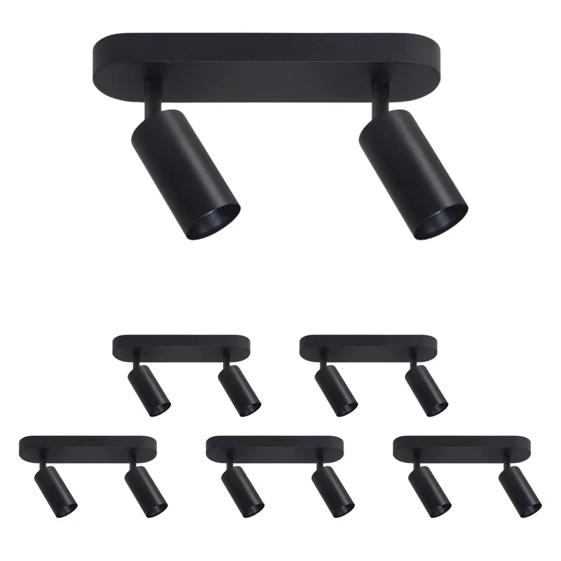 6er Pack Schwenkbarer LED Aufbauspot mit GU10 Fassung, 2-flammig, schwarz, IP20, Aluminium