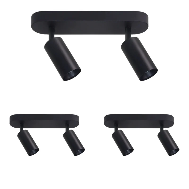 3er Pack Schwenkbarer LED Aufbauspot mit GU10 Fassung, 2-flammig, schwarz, IP20, Aluminium